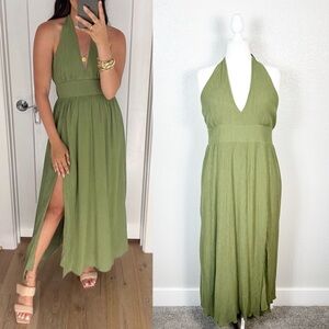 Abercrombie & Fitch Sage Green Halter Maxi Dress